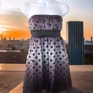 Vintage Mistic Strapless Babydoll Mini Dress Cocktail Ombre Black White Purple